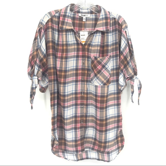 William Rast Tops - Multicolored Plaid Shirt With Cut Out Sleeves